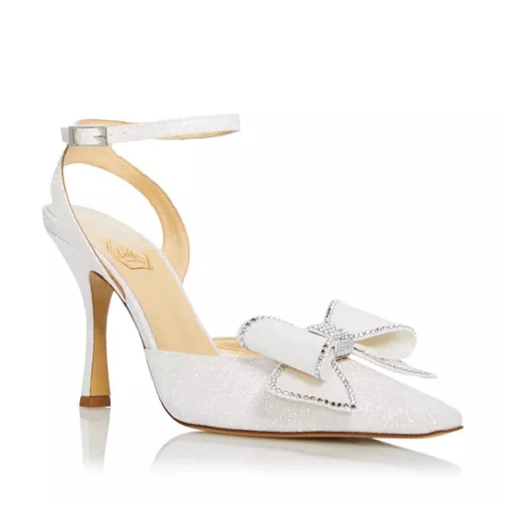 Revolve Nalebe White Slingback Strap Dimante Glitter High Heel Pumps US 9.5/10